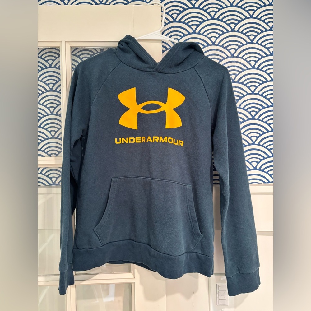 Under Armour Teal Hoodie with Vibrant Orange Emblem